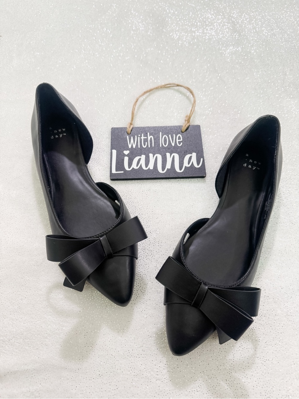 A NEW DAY Black Pointed Toe Bow Flats